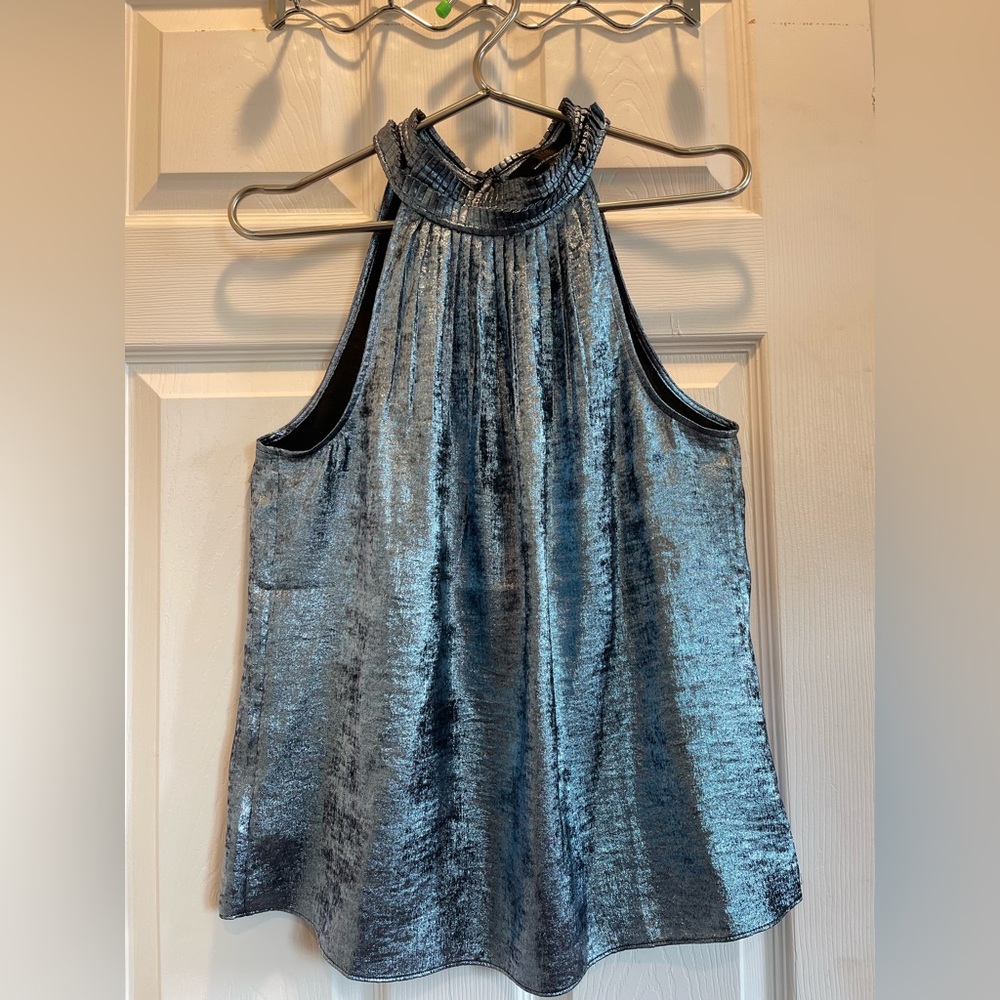 White House Black Market Silver Blue Sequin Tank Top